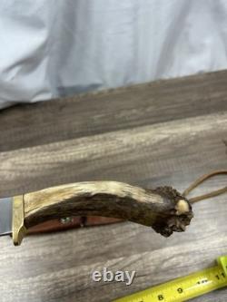 Silver Stag USA Fixed Blade Hunting Knife With Stag Handle And Brass Guard