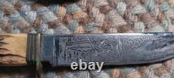 Stag Antler Handled Hunting Knife INDIAN ETCHED was my grandfathers