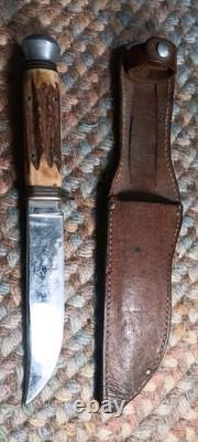 Stag Antler Handled Hunting Knife INDIAN ETCHED was my grandfathers