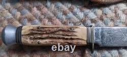 Stag Antler Handled Hunting Knife INDIAN ETCHED was my grandfathers