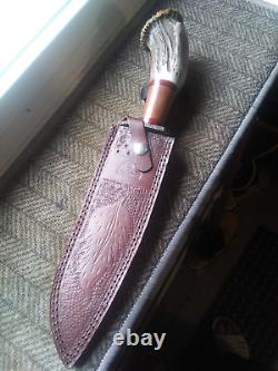 Stag Handle Crown Hunter Bowie Knife with Leather Sheath