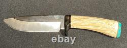 Stag Handle Turquoise Fixed Blade Hunting Knife High Quality Unsigned 8.25