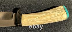 Stag Handle Turquoise Fixed Blade Hunting Knife High Quality Unsigned 8.25