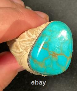 Stag Handle Turquoise Fixed Blade Hunting Knife High Quality Unsigned 8.25