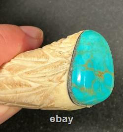 Stag Handle Turquoise Fixed Blade Hunting Knife High Quality Unsigned 8.25