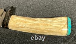 Stag Handle Turquoise Fixed Blade Hunting Knife High Quality Unsigned 8.25