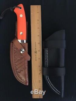 Steve Voorhis Custom Drop Point Knife orange micarta TWO Sheaths