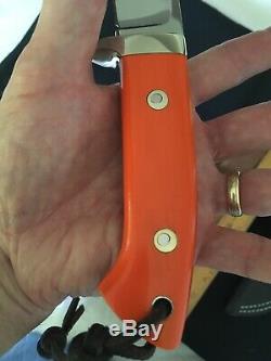 Steve Voorhis Custom Drop Point Knife orange micarta TWO Sheaths