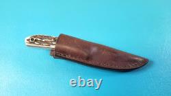 T. W. Downing Custom Knife Drop Point Hunter + Leather Sheath Cuyahoga OH TR629