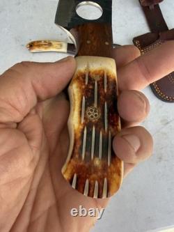 Titan Damascus Steel Hunting Knife 3 Piece Set Handmade Leather Sheath Holster Titan Damascus Steel Hunting Knife 3 Piece Set Handmade Leather Sheath Holster