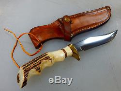 US Early Custom Hand Made Wilson Hunting Knife & Leather Sheath, STAG Handle