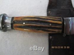 Union Cutlery K Bar Vintage Stag Handle Hunting Knife 1930's Exc/ Org. Sheath