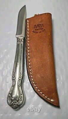 Unique Vintage ANZA 6.75 FIXED BLADE KNIFE 2.75 Drop Point With Leather Sheath