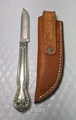 Unique Vintage ANZA 6.75 FIXED BLADE KNIFE 2.75 Drop Point With Leather Sheath