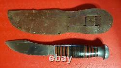 Unnamed CASE WESTERN STATE unusual red spacer vtg HUNTING KNIFE Indian SHEATH