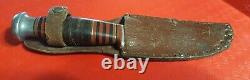 Unnamed CASE WESTERN STATE unusual red spacer vtg HUNTING KNIFE Indian SHEATH