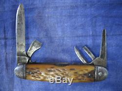 Used WWII Army / Navy 4 BL Bone Camillus USA Pocket Knife #124