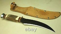 VINTAGE 80's FIXED BLADE STAG ORIGINAL ROO SKINNER KNIFE SOLINGEN GERMANY SHEATH