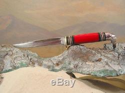 VINTAGE ORIGINAL WESTERN RED HANDLE FIXED BLADE HUNTING KNIFE with SHEATH