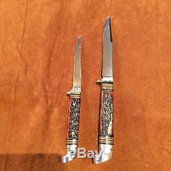 VINTAGE PAIR WESTERN BOULDER, COLO. BIRD TROUT HUNTING KNIVES WithORIGINAL SHEATH
