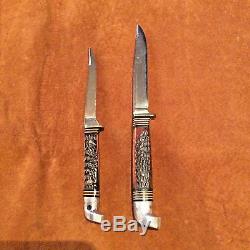 VINTAGE PAIR WESTERN BOULDER, COLO. BIRD TROUT HUNTING KNIVES WithORIGINAL SHEATH