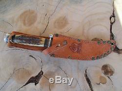 Vintage Puma Solingen Stag/antler Grips Hunting Knife With Leather Sheath