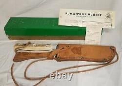VINTAGE PUMA WHITE HUNTER 6377 STAG HANDLE HUNTING KNIFE WithSHEATH/PAPERWORK1967