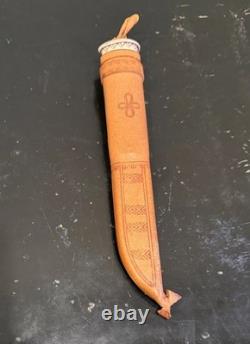 VINTAGE PUUKKO FINLAND HUNTING KNIFE & SHEATH Veikko Hakkarainen Marked RARE