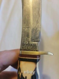 VINTAGE SCHRADE U. S. A. HUNTING KNIFE 497 MODEL 49ers. SKINNER WITH SHEATH C2