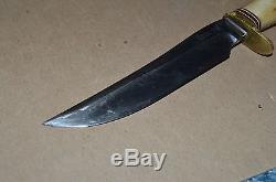 VINTAGE USED RANDALL MADE STAG HANDLE HUNTING KNIFE IN LEATHER SHEATH With STONE