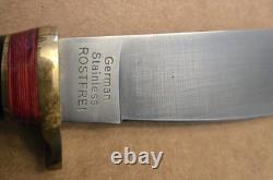 VINTAGE VOSS CUTLERY CO STAG HUNTING KNIFE 5.5 BLADE With SHEATH GERMANY RARE