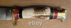 VINTAGE VOSS CUTLERY CO STAG HUNTING KNIFE 5.5 BLADE With SHEATH GERMANY RARE
