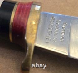 VINTAGE VOSS CUTLERY CO STAG HUNTING KNIFE 5.5 BLADE With SHEATH GERMANY RARE