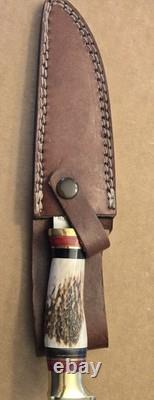 VINTAGE VOSS CUTLERY CO STAG HUNTING KNIFE 5.5 BLADE With SHEATH GERMANY RARE