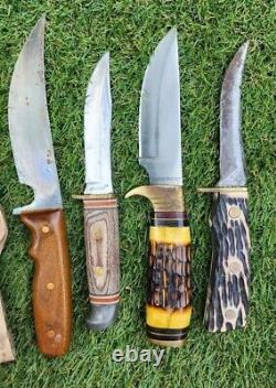 VTG Hunting Knife LOT IMPERIAL, SHARP, TIMBER RATTLER Surgical RARE Wood Horn