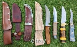 VTG Hunting Knife LOT IMPERIAL, SHARP, TIMBER RATTLER Surgical RARE Wood Horn