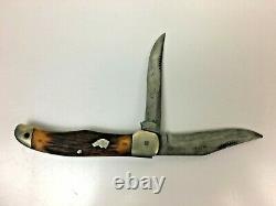 VTG Ka-Bar Kabar Dog Head Two Blade Folding Hunting Knife Union Cut Co Olean NY