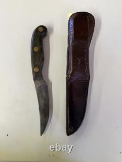 VTG Olsen OK H. C. MI USA Fixed Blade Wood Handle Hunting Skinning Knife withSheath