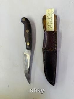 VTG Olsen OK H. C. MI USA Fixed Blade Wood Handle Hunting Skinning Knife withSheath