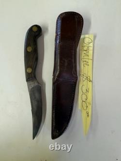 VTG Olsen OK H. C. MI USA Fixed Blade Wood Handle Hunting Skinning Knife withSheath