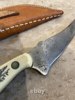 VTG Schrade USA 152 Hunting Knife Fixed Blade 3.5 Ivory Leather Sheath
