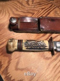 Very old, vintage Marbles 6 inch, hunting knife. 4 pin, stag on stag handle