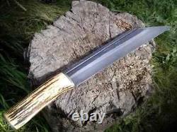 Viking seaz knife handmade use for hunting stag horn handle with leather sheath