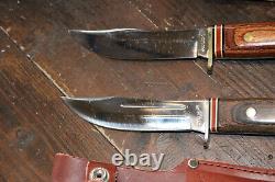 Vin Sharp TM Japan Fixed Blade Hunting Knife 8 3/4 Rosewood with Sheath Lot of 2