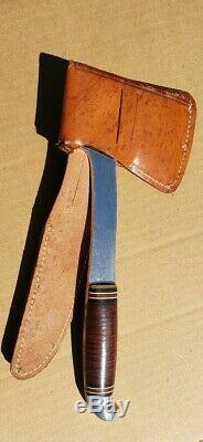 Vinatge Western U. S. A Hunting Knife Axe Hatchet L10 Set leather sheath Exct