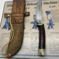 Vint Custom Made Rick Stumbo Hunting Knife Leather Handle & Bone Leather Sheath