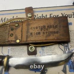 Vint Custom Made Rick Stumbo Hunting Knife Leather Handle & Bone Leather Sheath