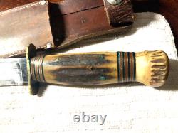 Vintage 1917-18 Marbles Gladstone Stag Handle Knife With Original Sheath 6 Bd