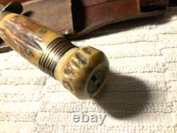 Vintage 1917-18 Marbles Gladstone Stag Handle Knife With Original Sheath 6 Bd