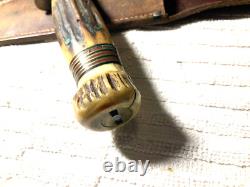 Vintage 1917-18 Marbles Gladstone Stag Handle Knife With Original Sheath 6 Bd